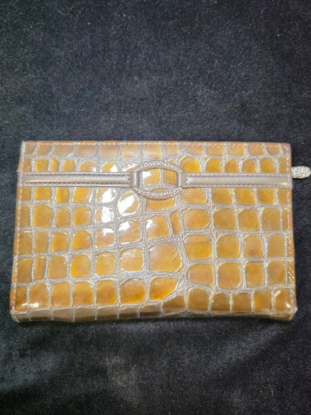 Brighton Jetson Folio Croc Embossed Patent Leather Wallet